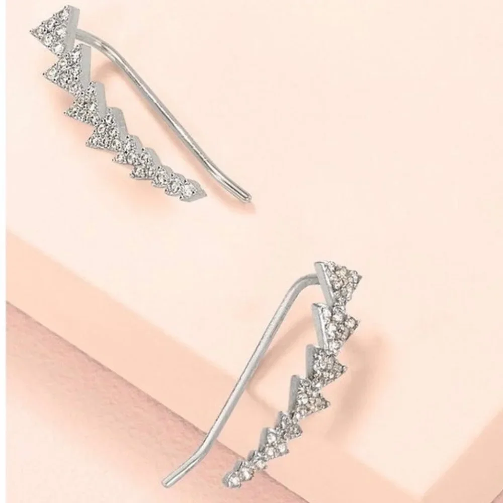 ::S&D [SILVER] Sterling Pavé Triangle Path Ear Climbers - Picture 2 of 12